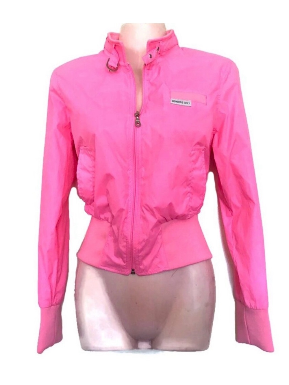 retro hot pink members only cropped racer jacket size small